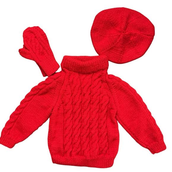 Hand knit toddler sweater and hat set orange - Picture 1 of 3